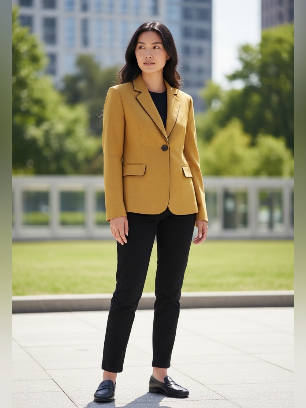 BLACK LABEL EVAN-PICONE sz 10 Blazer Lined Black Trim & Buttons Mustard Yellow